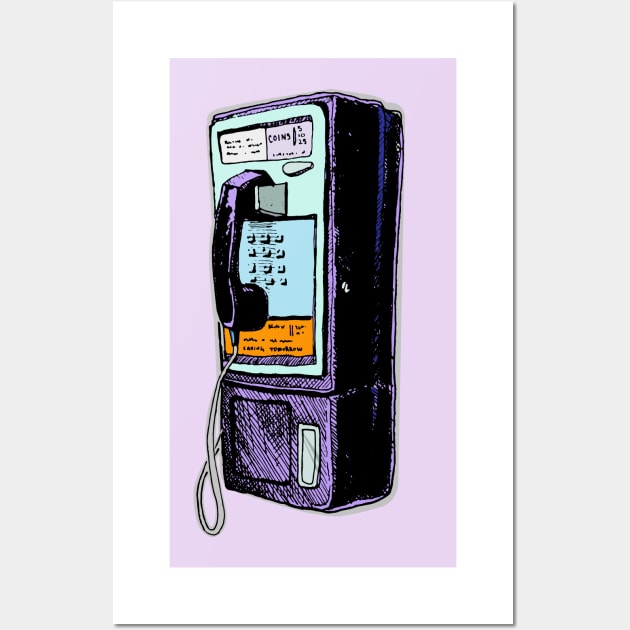 Sketchy old school retro payphone. Coin Operated Connections! Wall Art by callingtomorrow